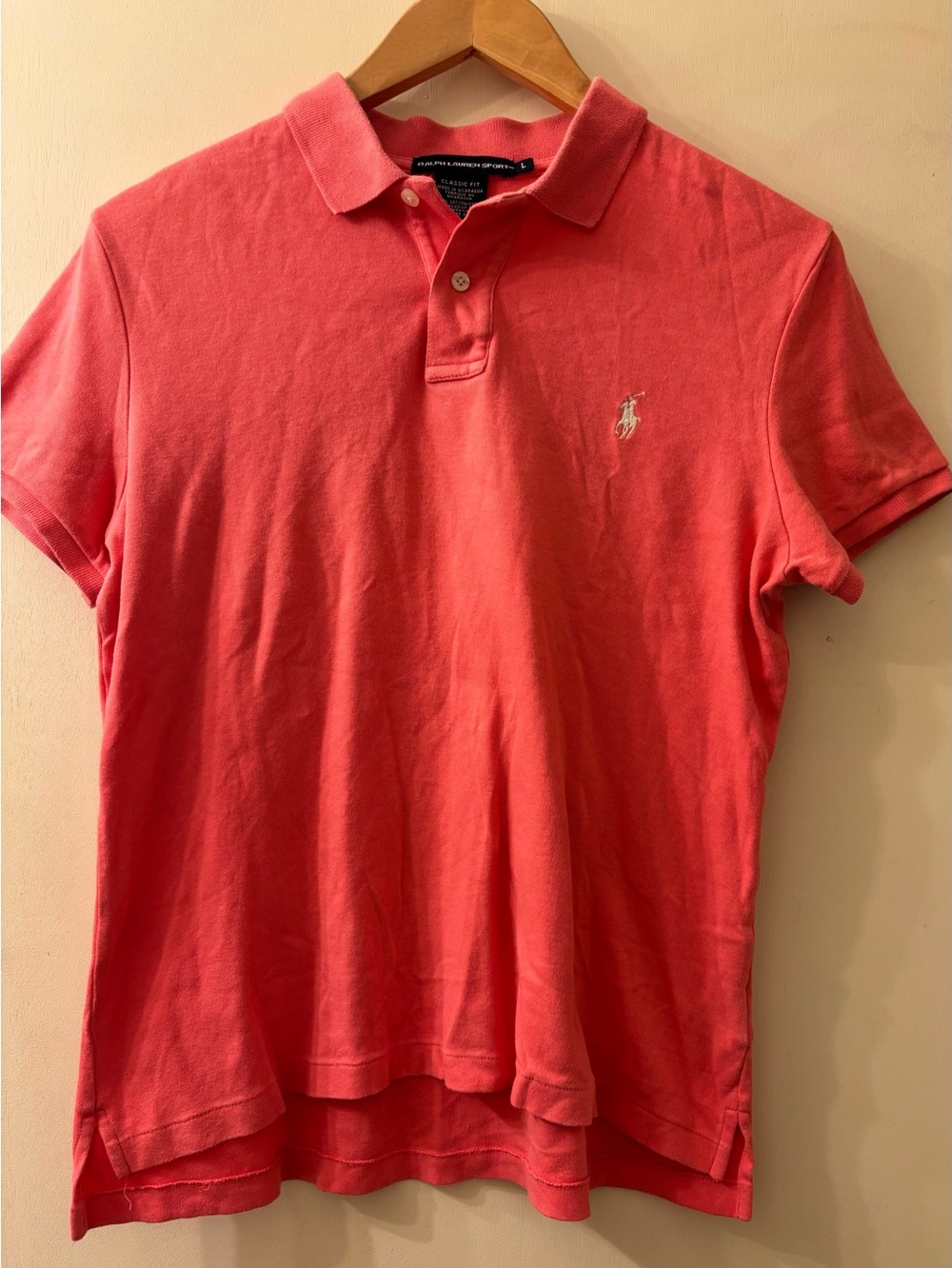 Vintage Y2K Ralph Lauren Coral Pink Short-Sleeve Hi Lo Cotton slim fit Polo